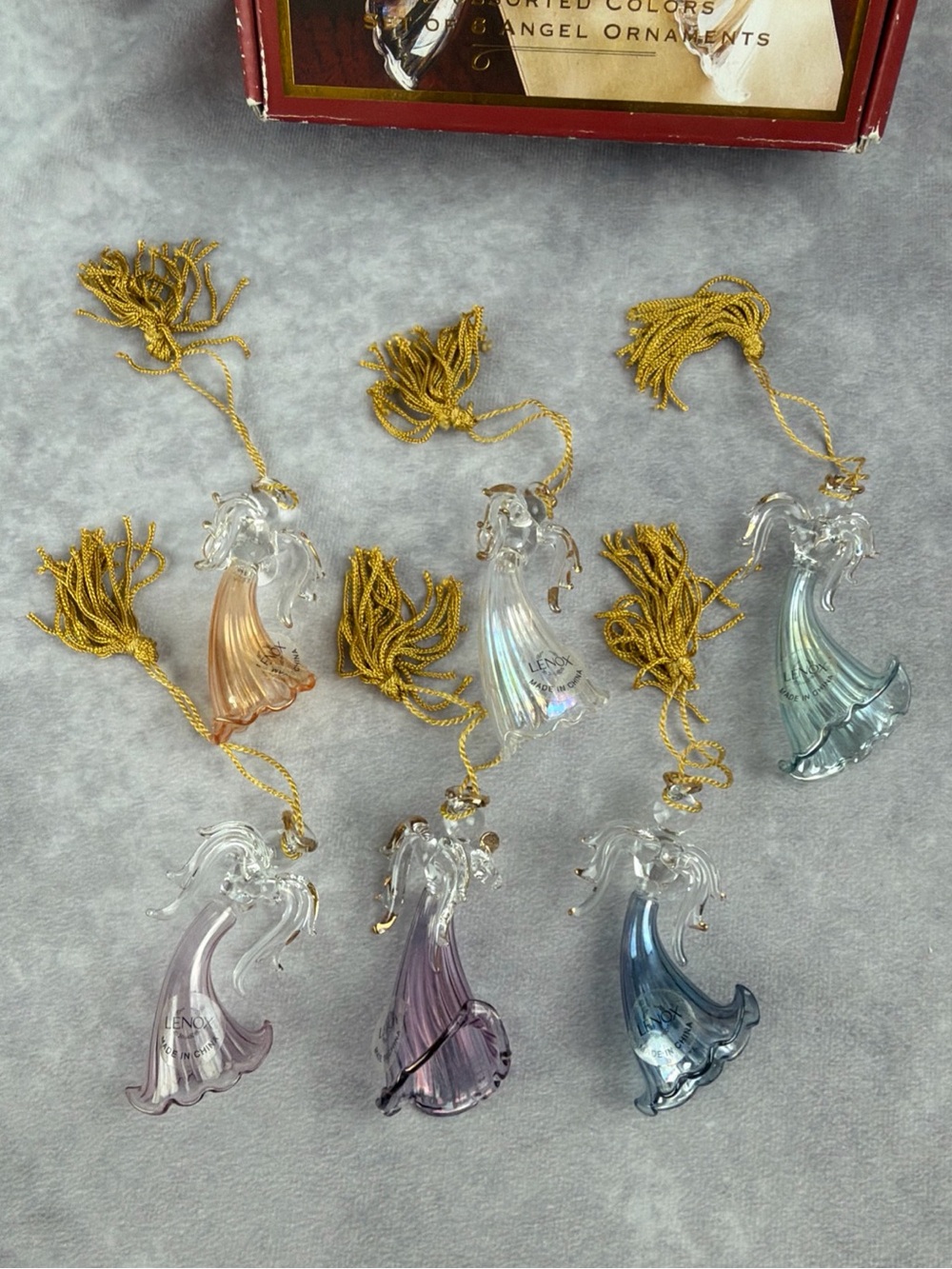 VTG Blown Glass Angel Christmas Ornaments Set 6 Assorted Iridescent Colors READ - Picture 9 of 16